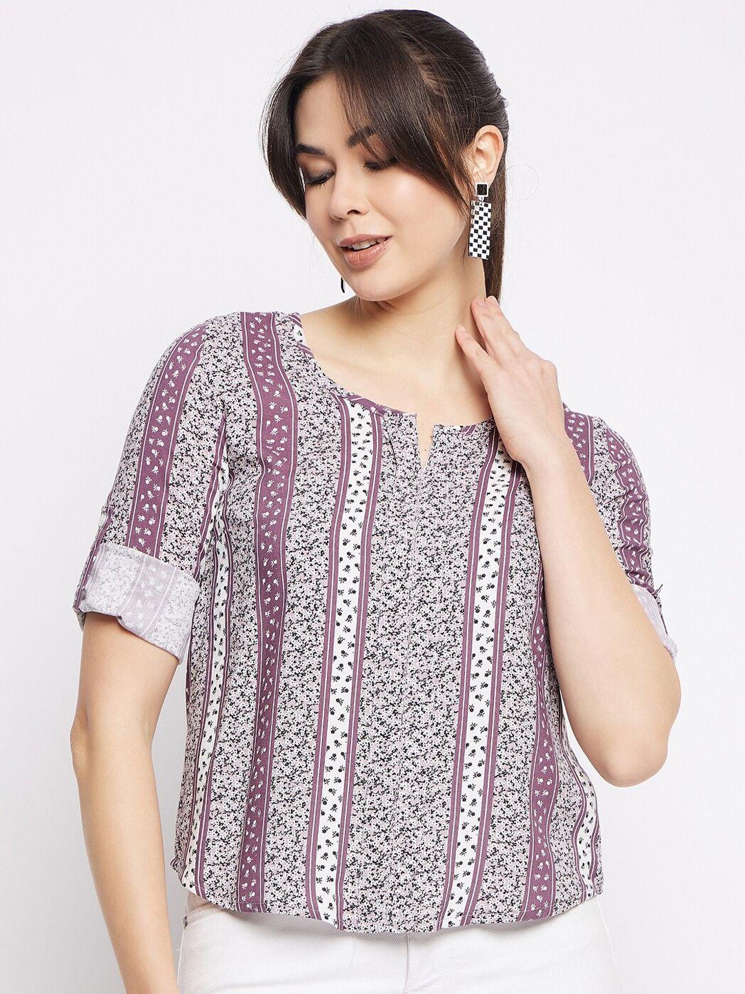 mayra ethnic motifs printed roll-up sleeves top