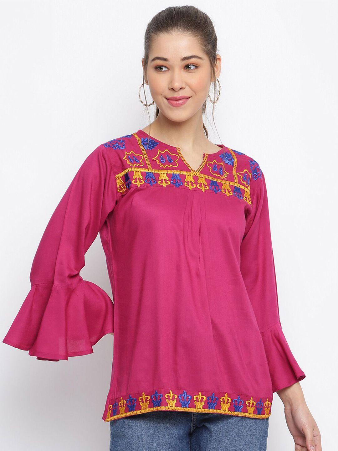 mayra floral embroidered round neck pure cotton top