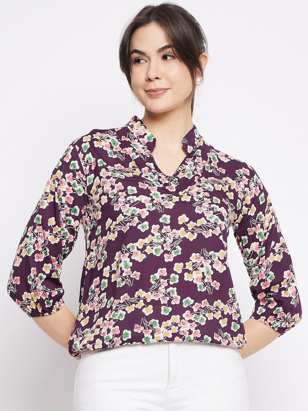 mayra floral printed mandarin collar shirt style top