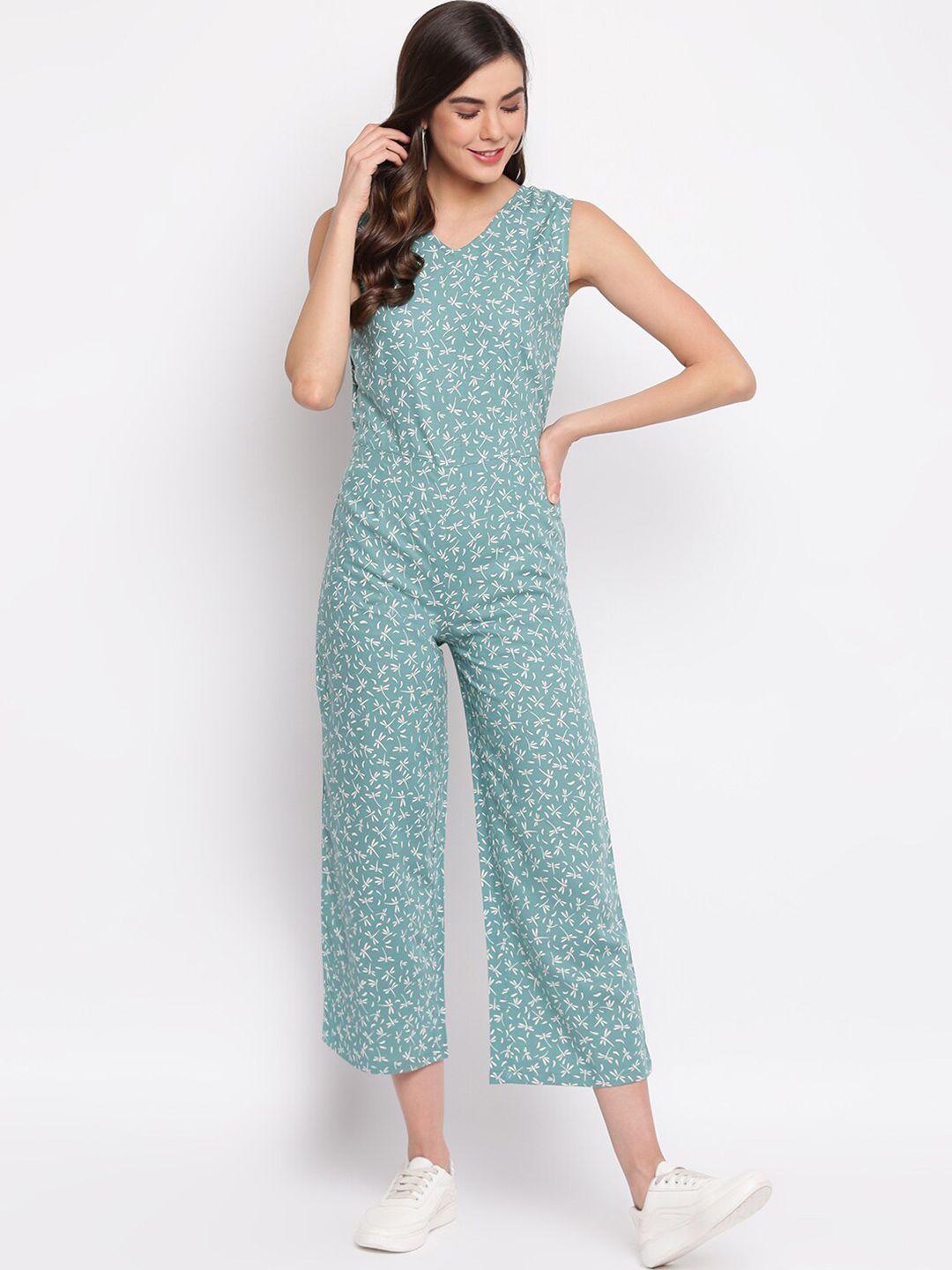 mayra green & off white printed cotton culotte jumpsuit