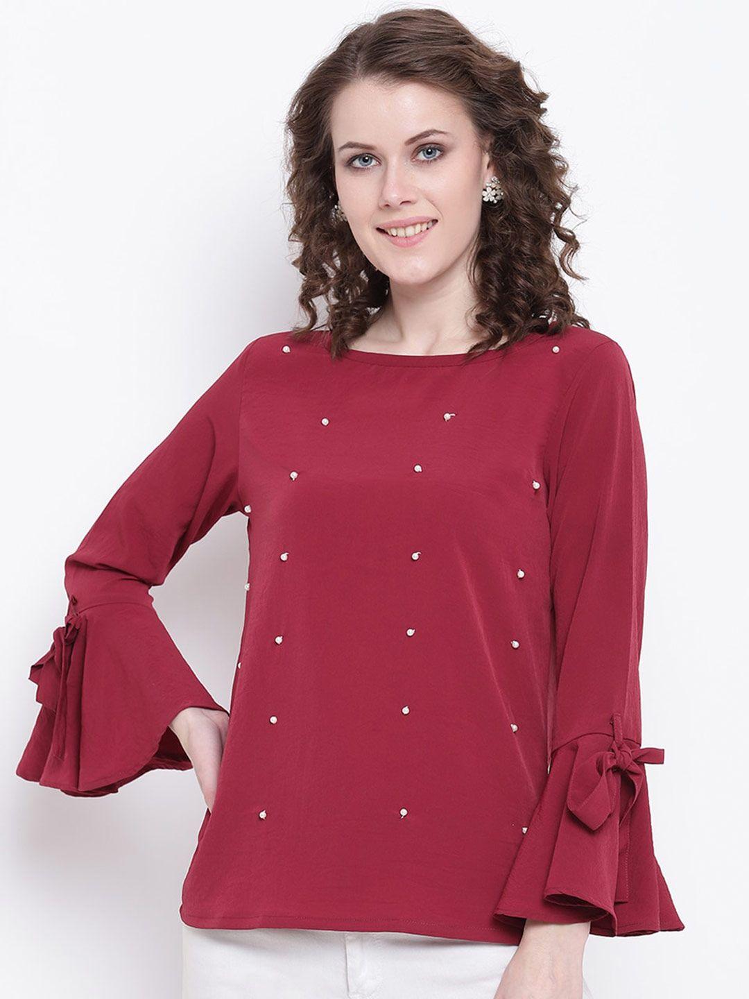 mayra round neck bell sleeves embellished top