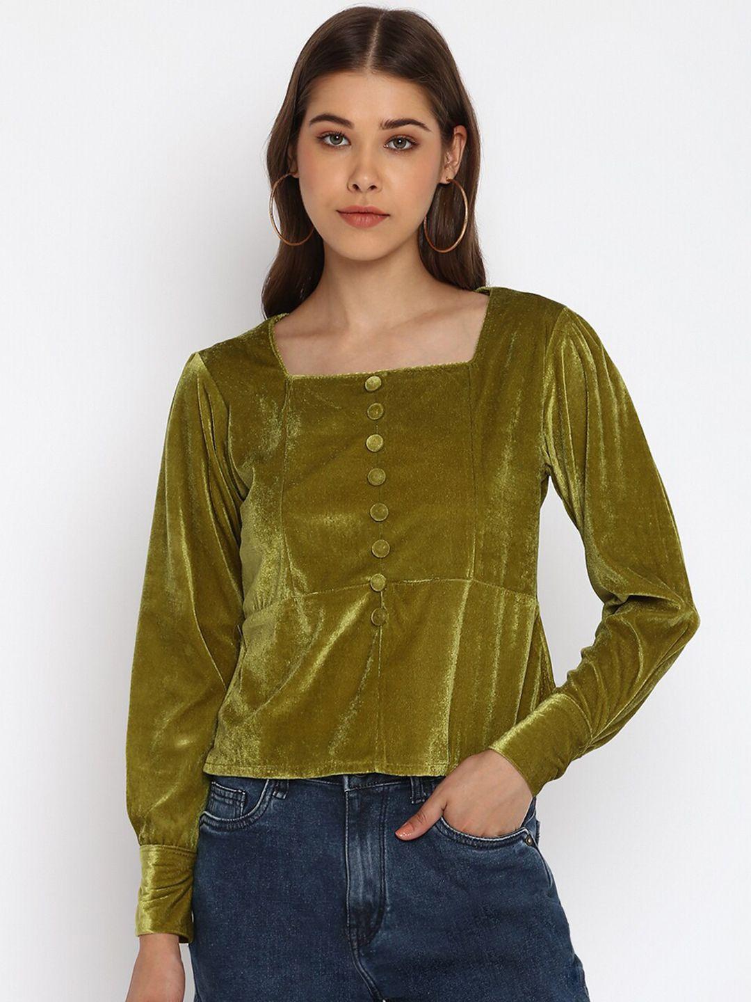 mayra square neck cuffed sleeves velvet top