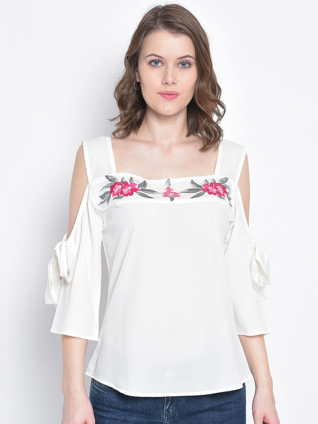 mayra white embroidered floral regular top