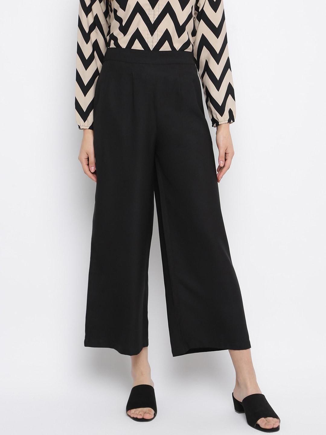 mayra women black straight fit high-rise pleated trousers