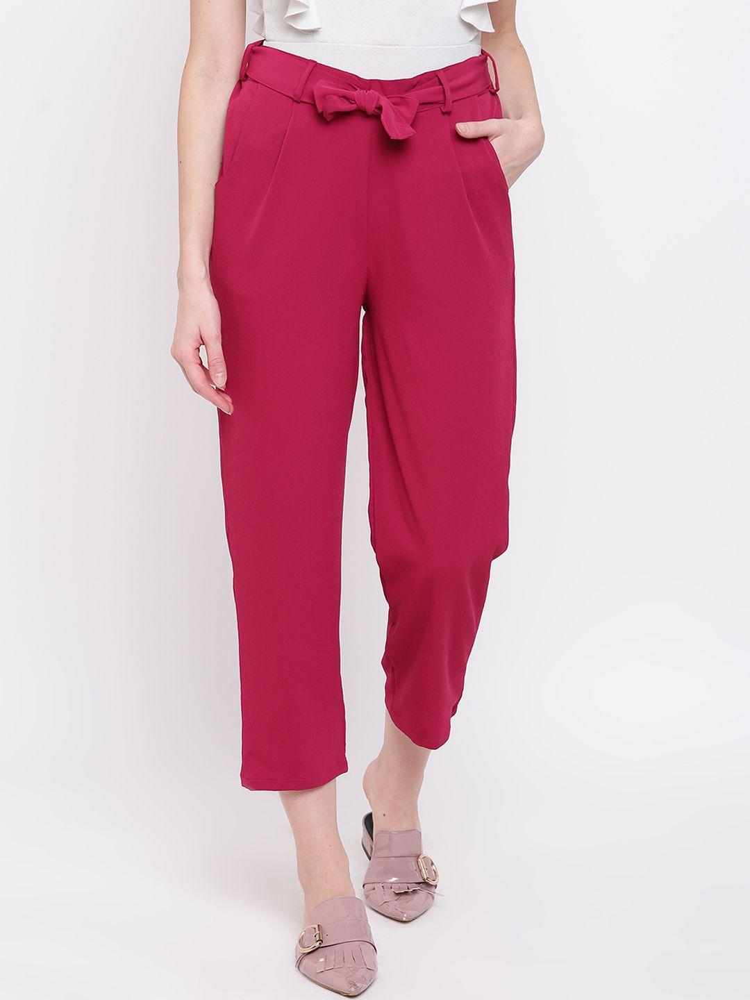 mayra women fuchsia pink regular fit solid peg trousers