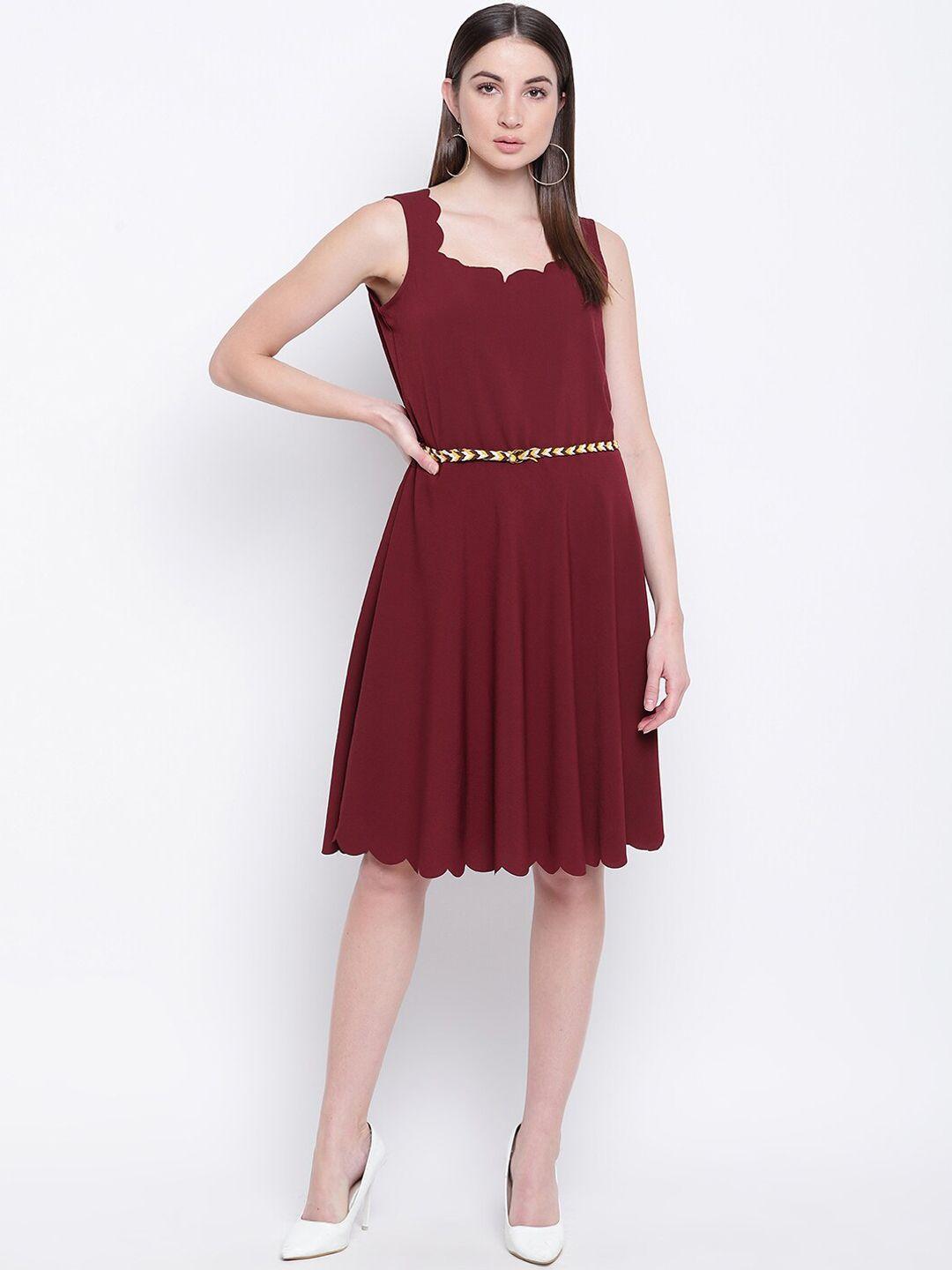 mayra women maroon solid fit and flare dress