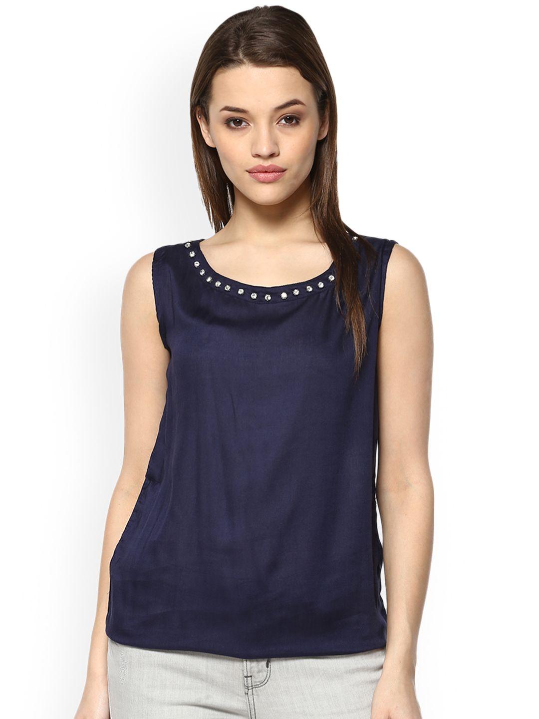 mayra women navy blue solid top