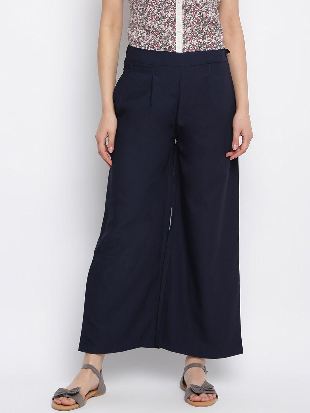 mayra women navy blue straight fit high-rise parallel trousers