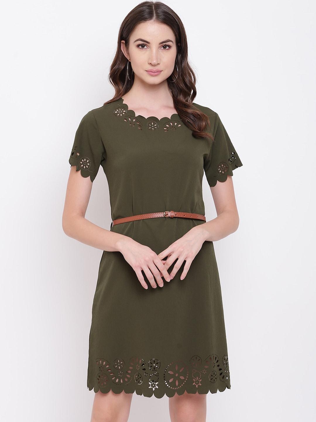 mayra women olive green solid sheath dress