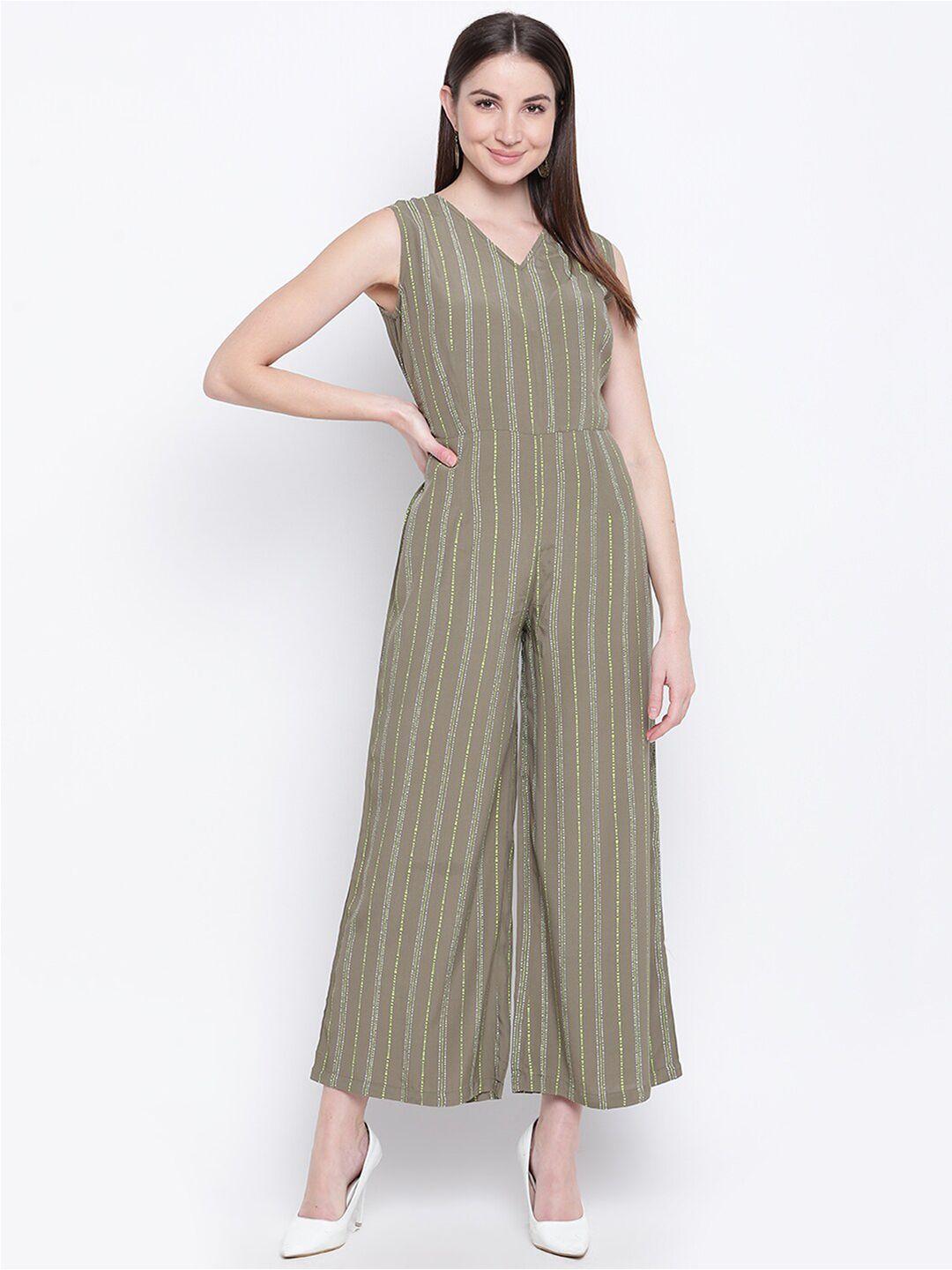 mayra women olive striped basic jump suit