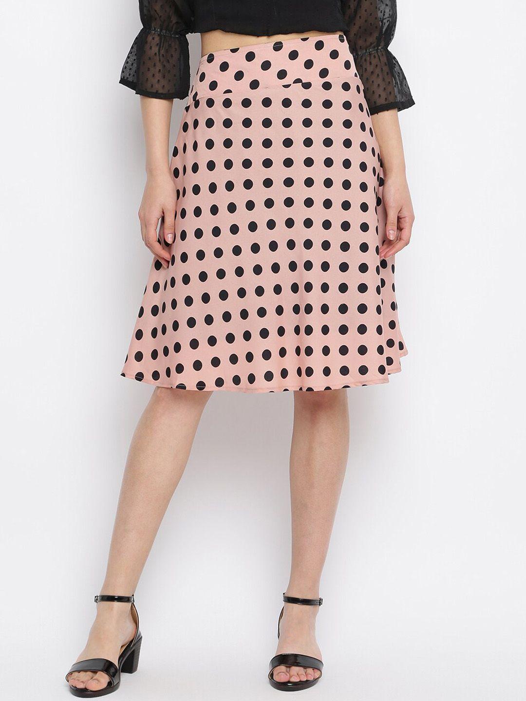 mayra women pink & black printed flared skirt