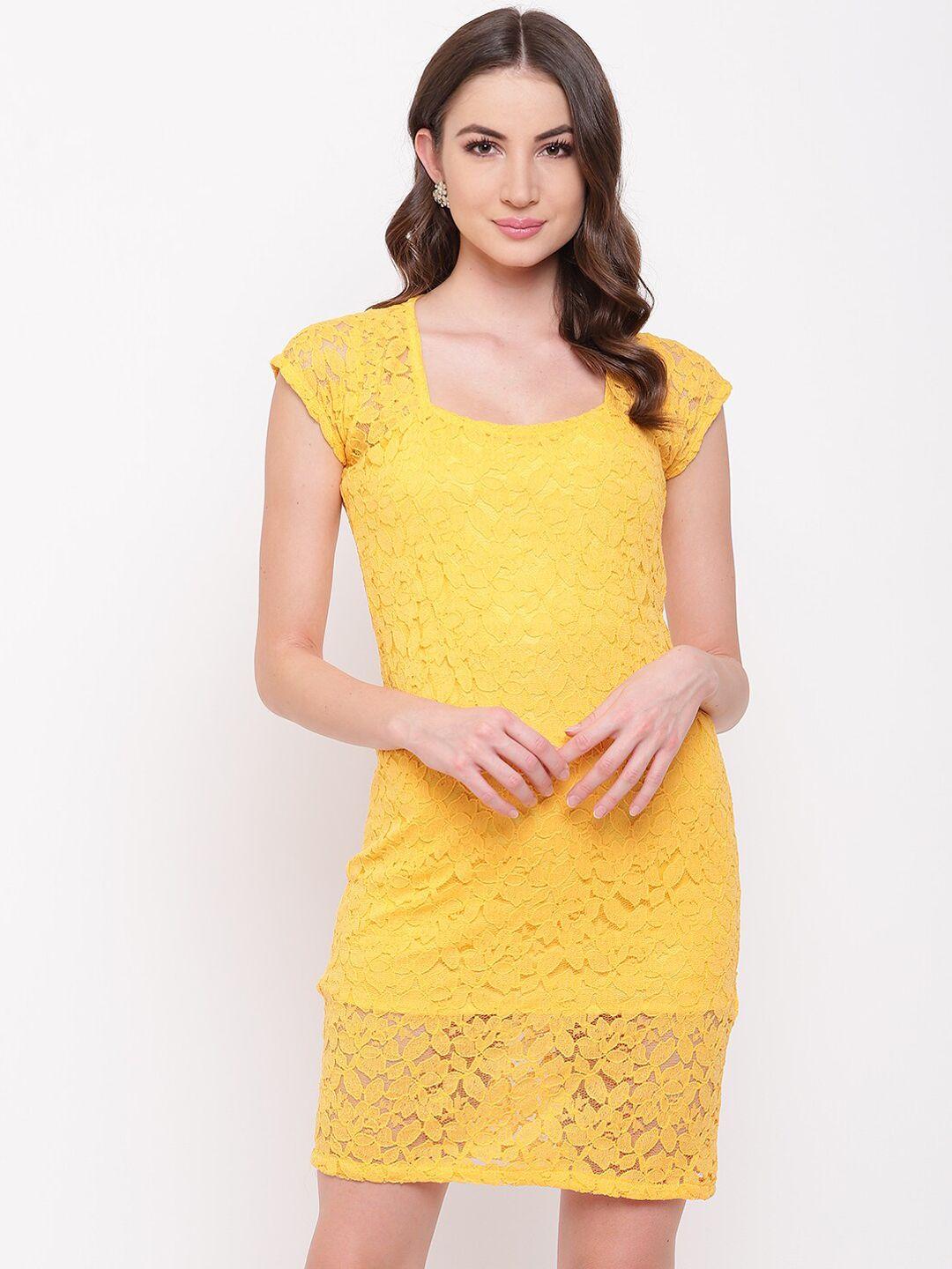 mayra women yellow self design sheath dress