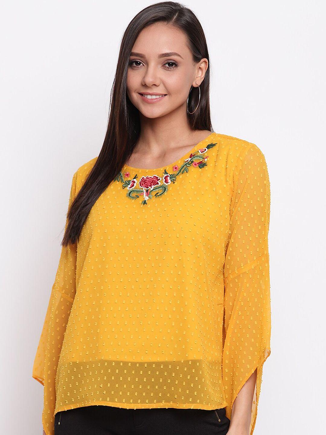 mayra yellow embroidered flared sleeves top