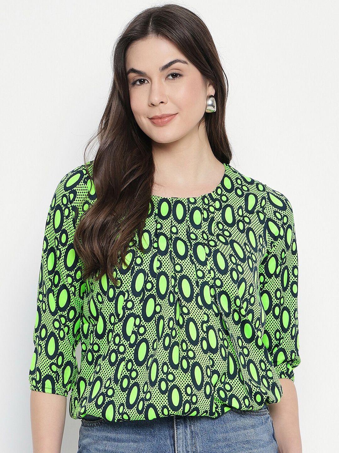 mayra abstract print three-quarter sleeves pleated blouson top