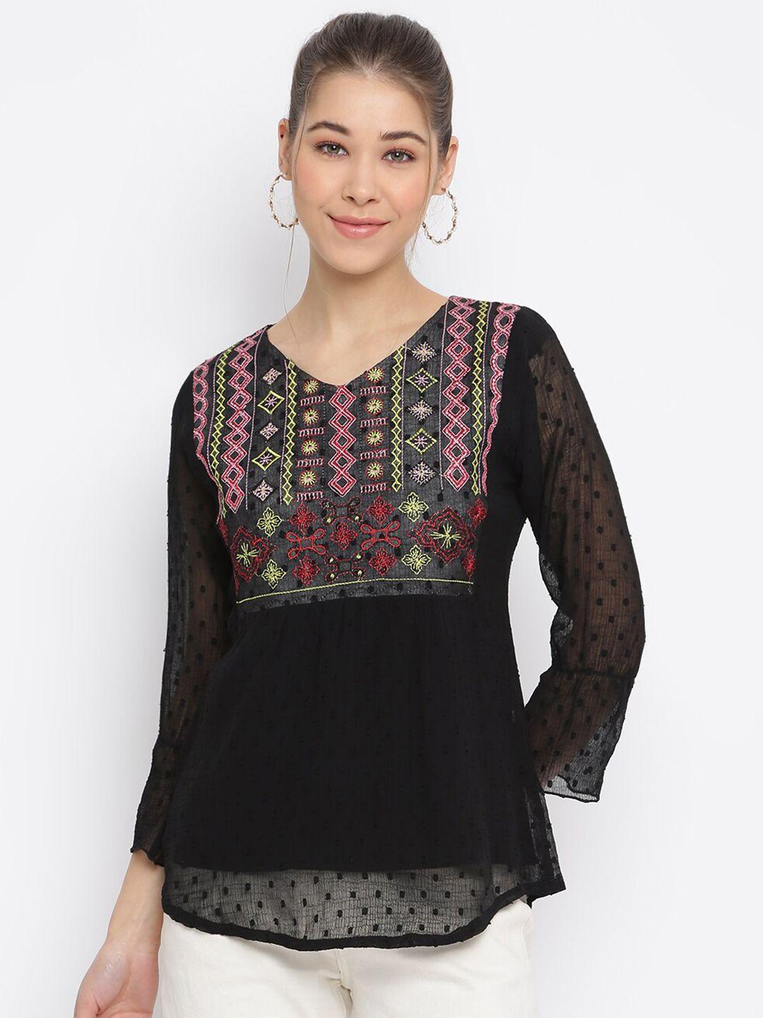 mayra black embroidered georgette top