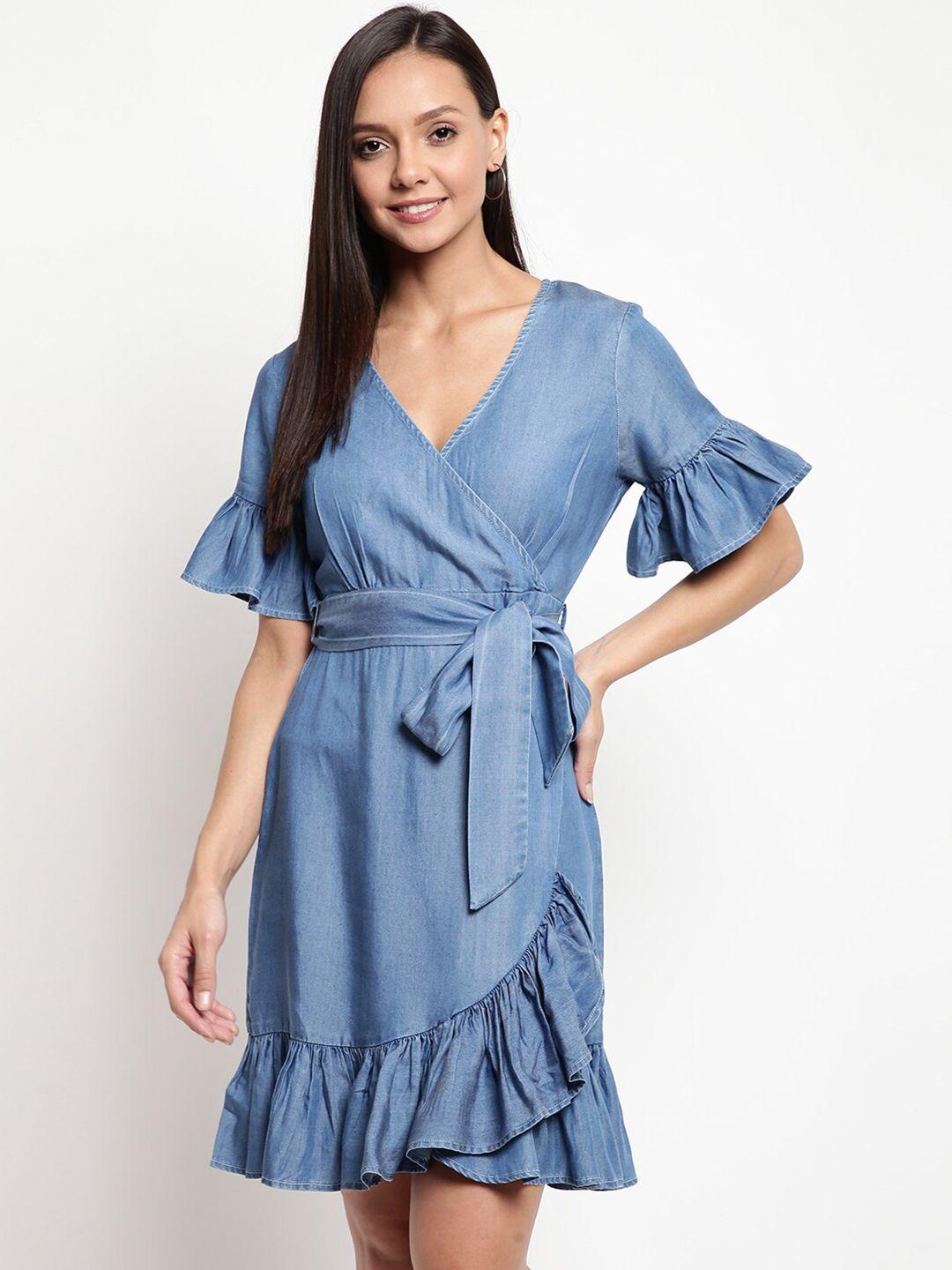 mayra blue denim wrap dress