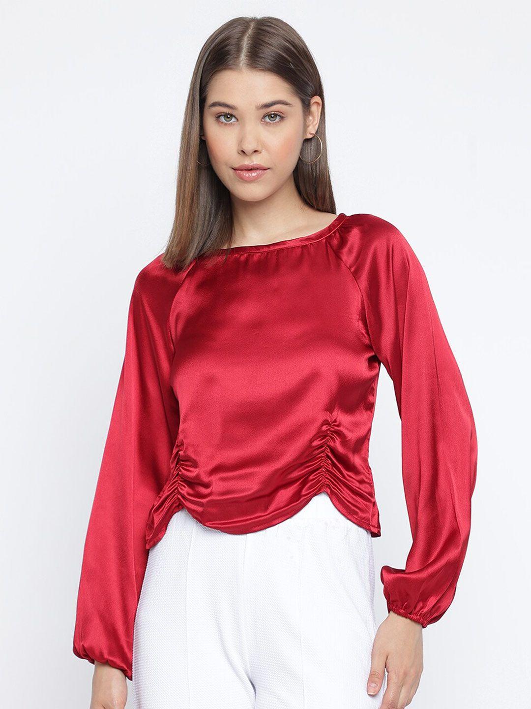 mayra boat neck puff sleeves ruched top