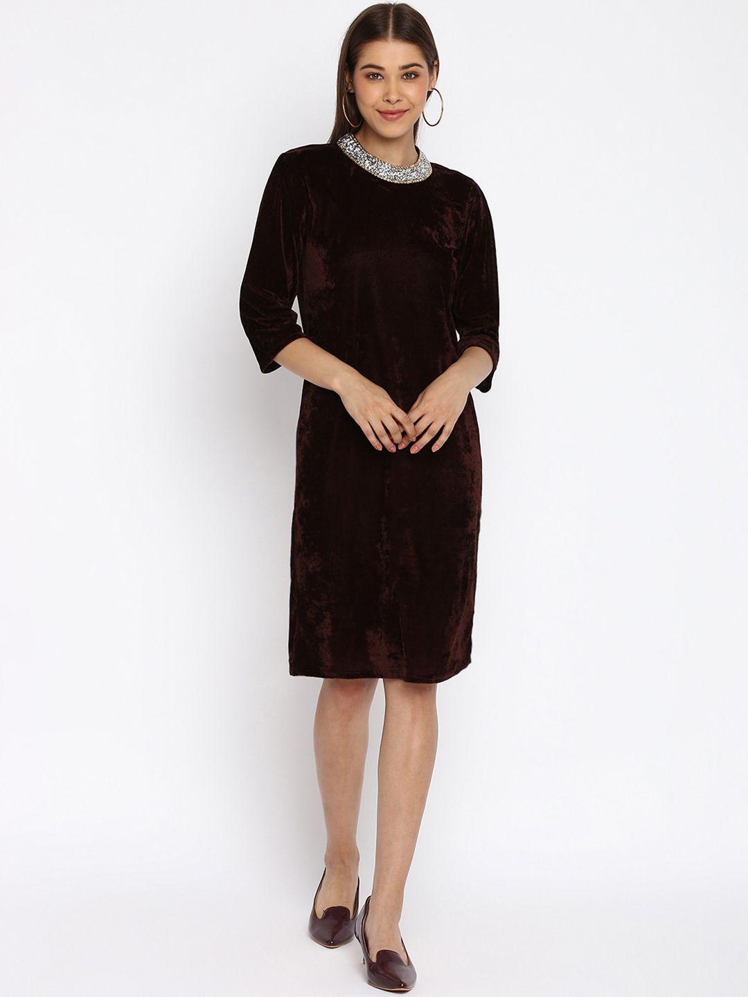 mayra brown velvet sheath dress