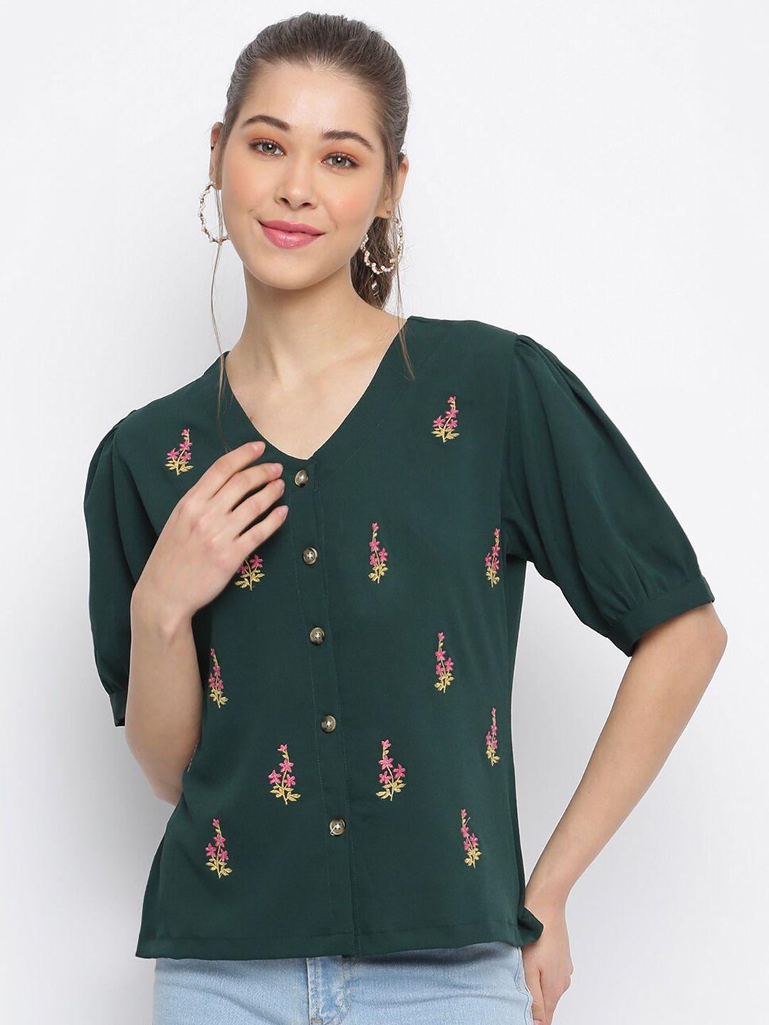 mayra embroidered puff sleeves shirt type crepe top