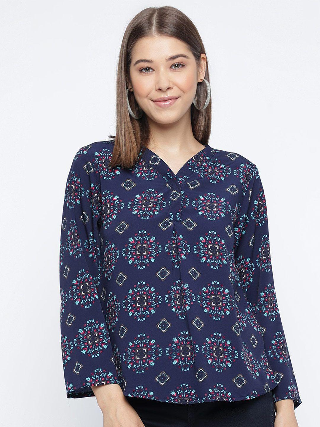 mayra ethnic motifs printed v-neck top