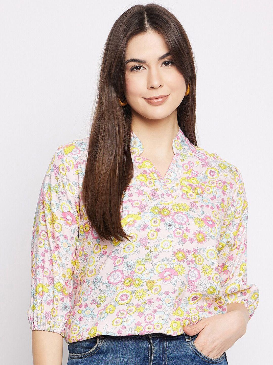 mayra floral print mandarin collar puff sleeves shirt style top