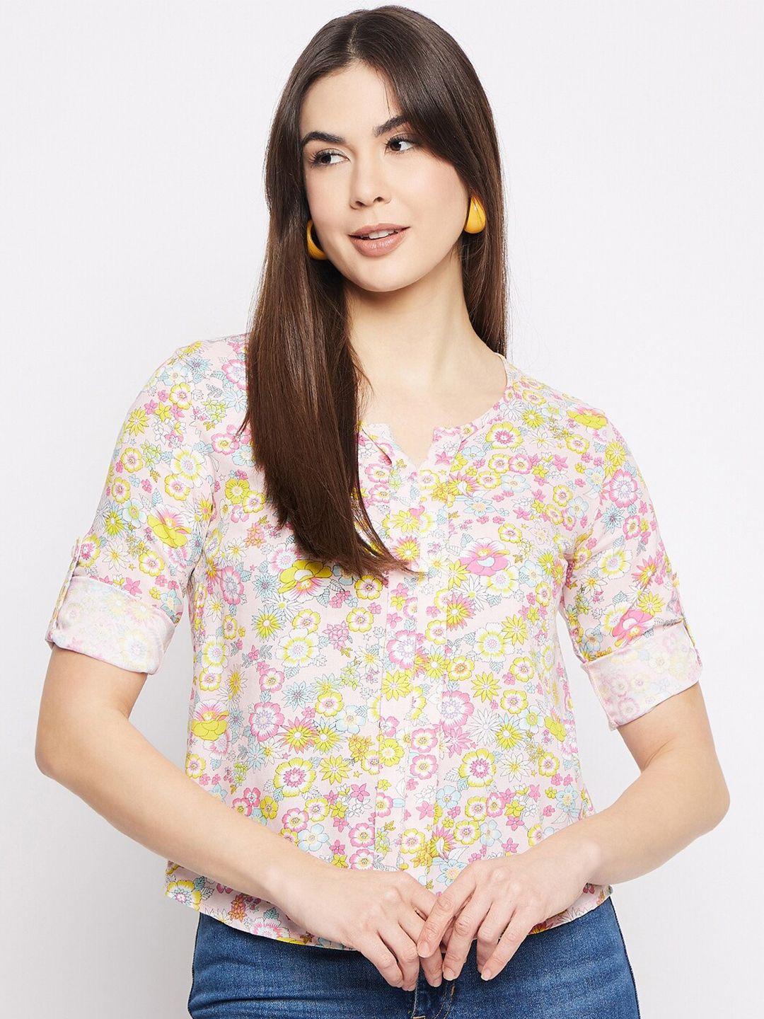mayra floral printed roll-up sleeves top