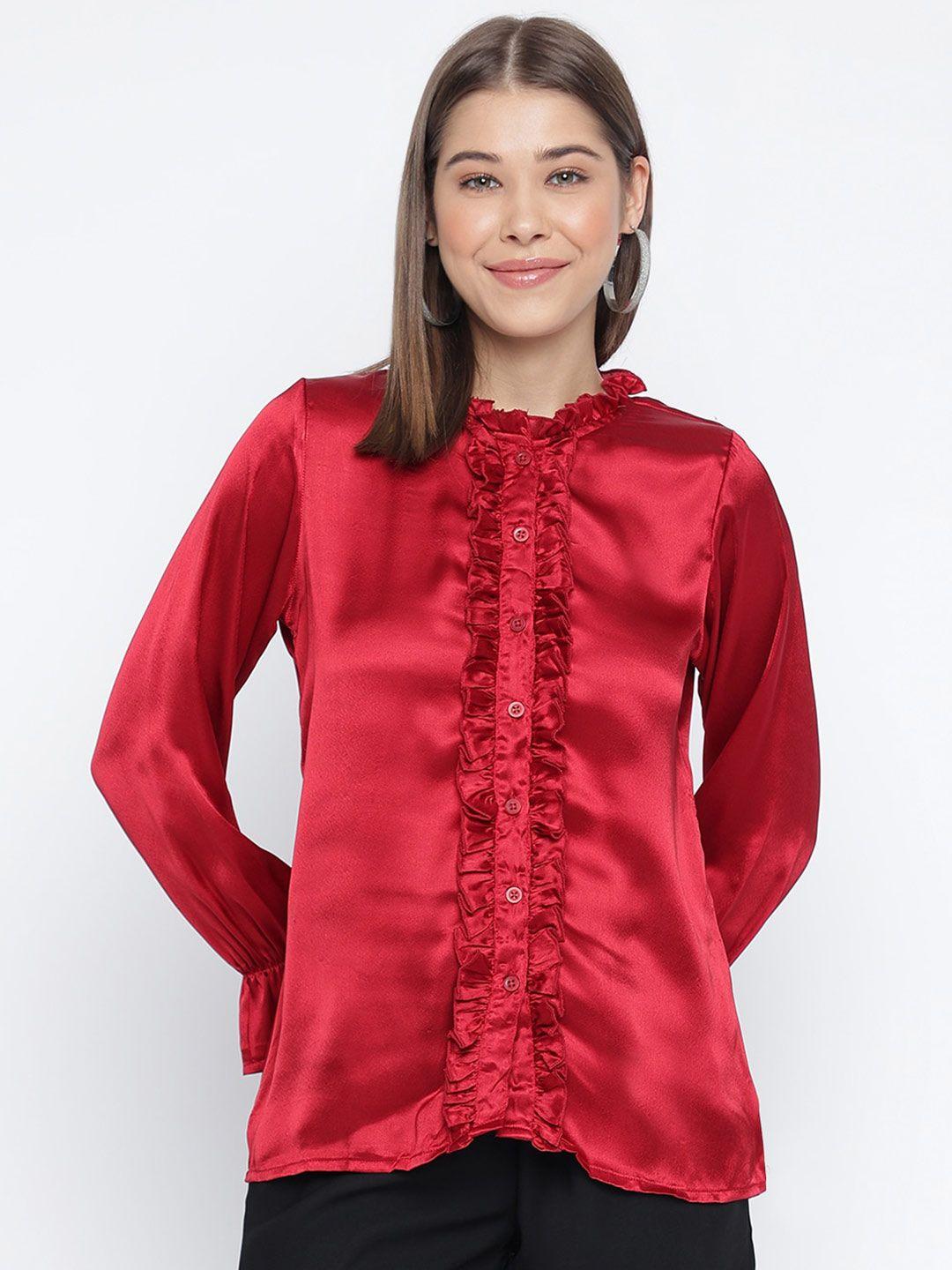 mayra frills detail mandarin collar shirt style top