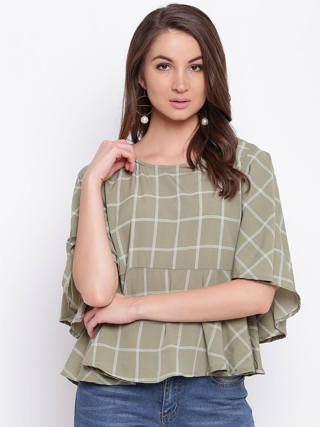 mayra green & white checked a-line top