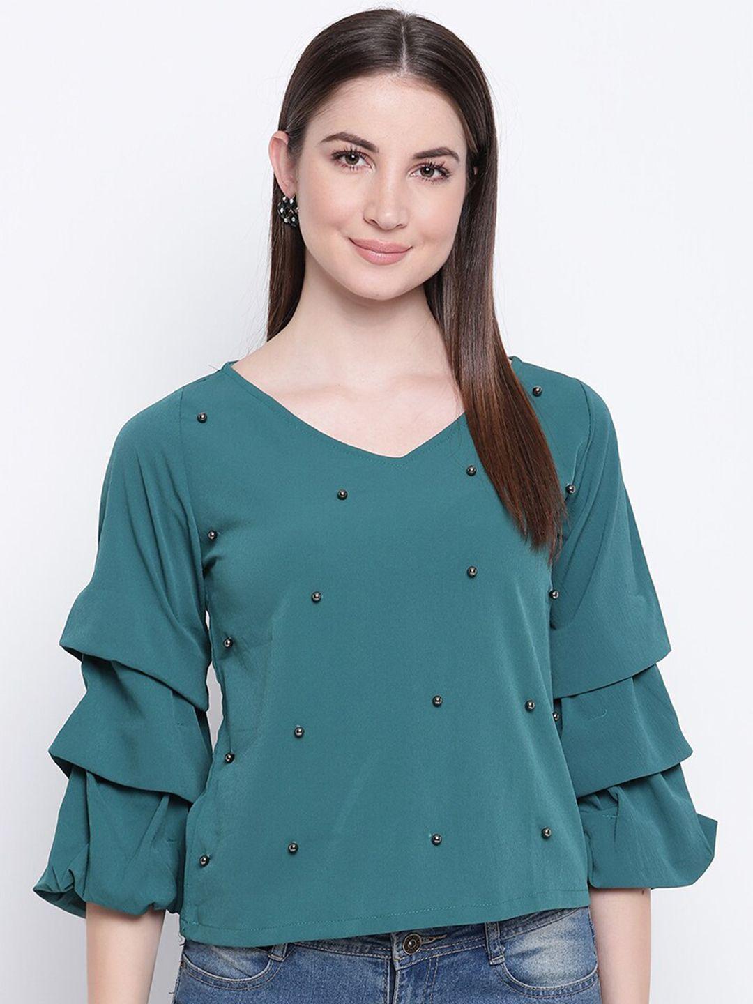 mayra green embellished regular top