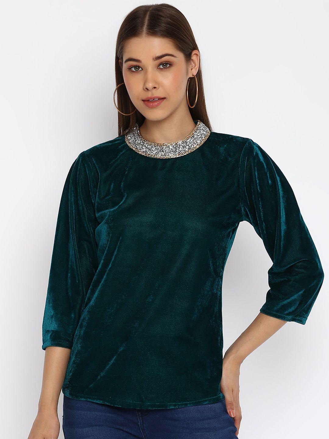 mayra green embellished velvet top