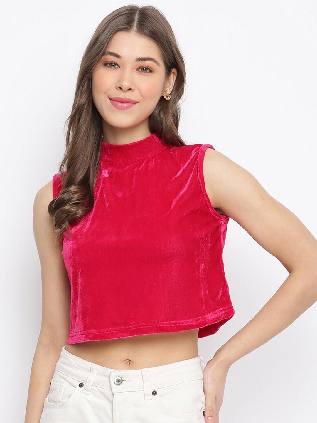 mayra high neck sleeveless velvet crop top