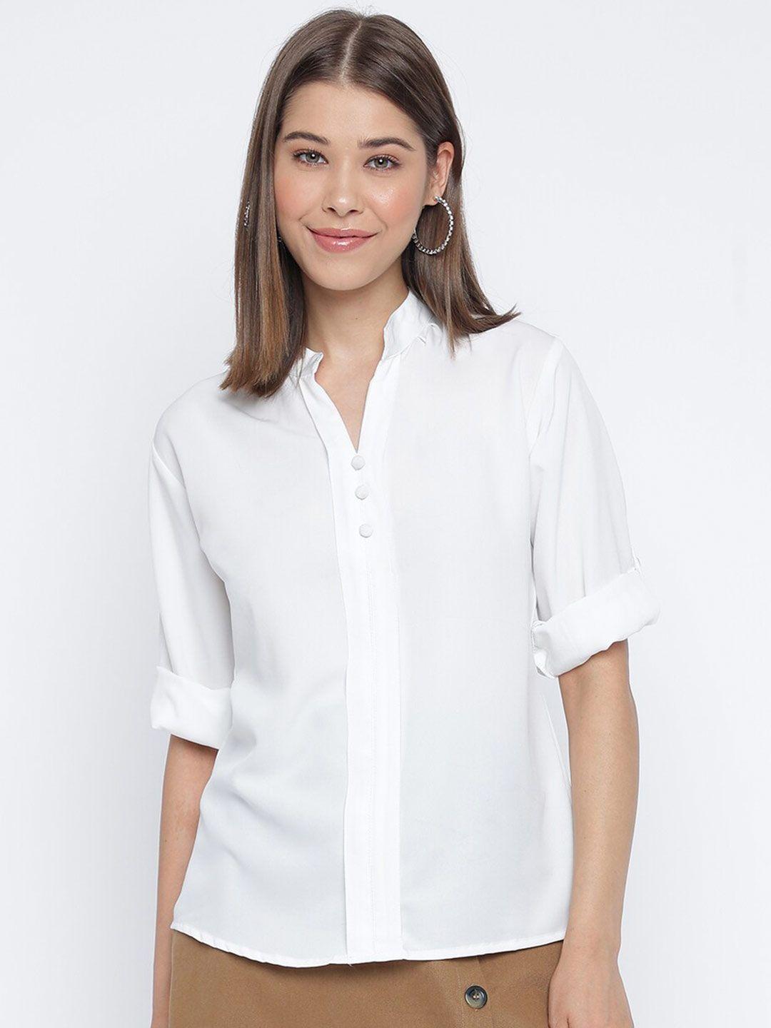 mayra mandarin collar roll-up sleeves shirt style top