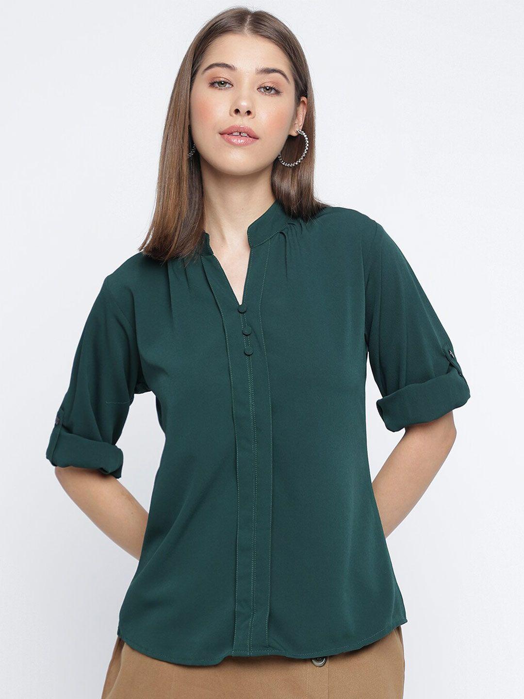 mayra mandarin collar roll-up sleeves shirt style top