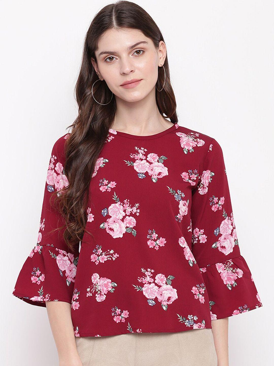 mayra maroon & pink floral regular top