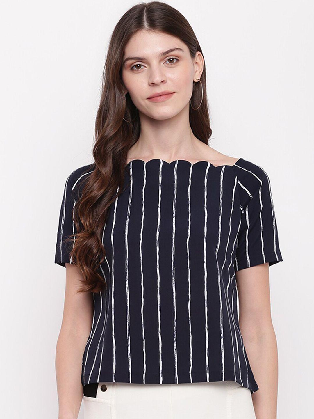 mayra navy blue & white striped regular top