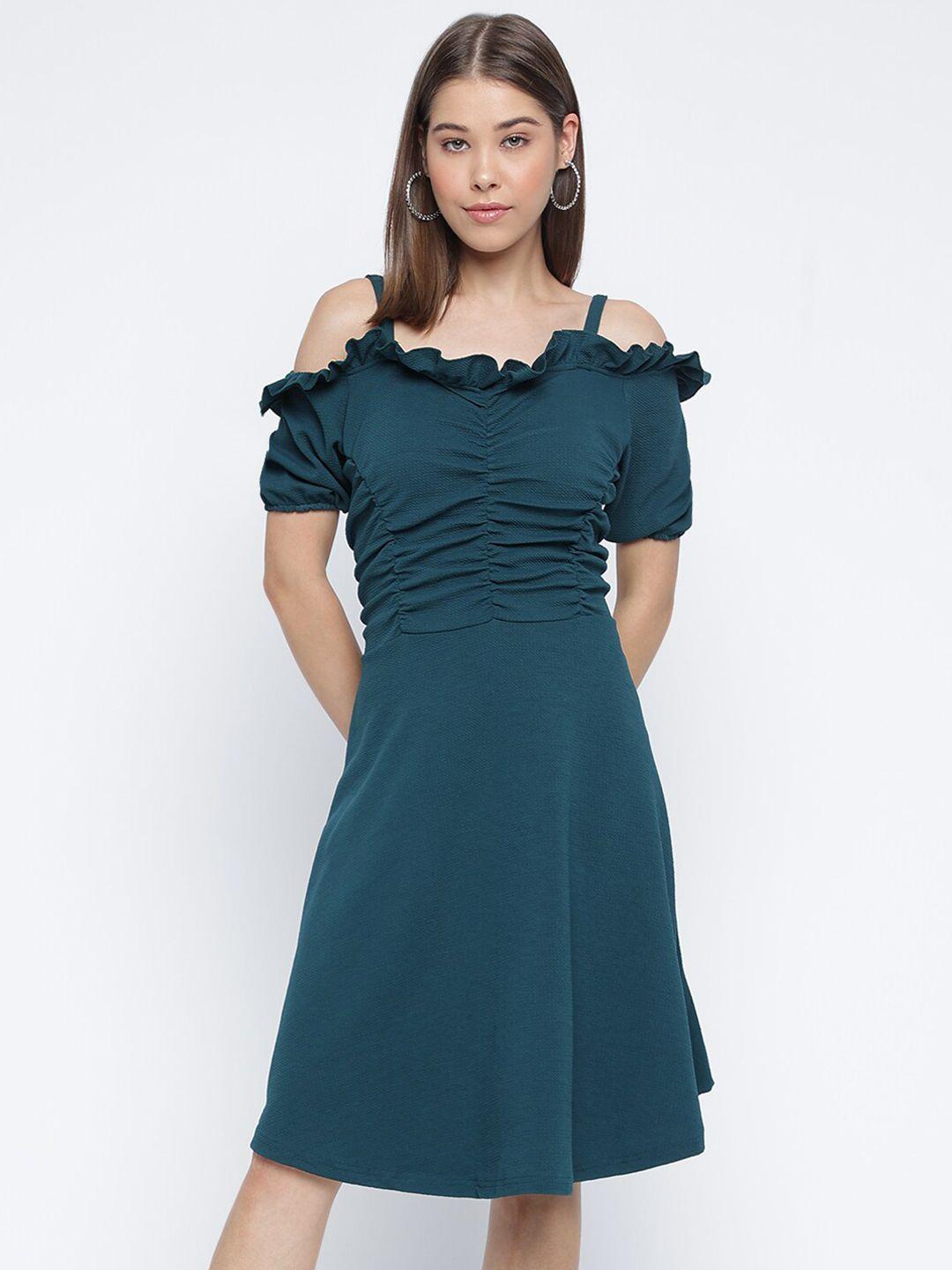 mayra off-shoulder cold-shoulder sleeves gathered fit & flare dress