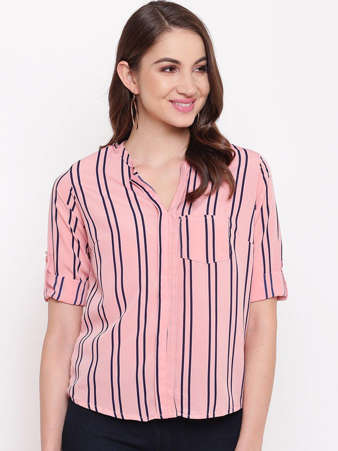 mayra pink & navy blue candy striped top