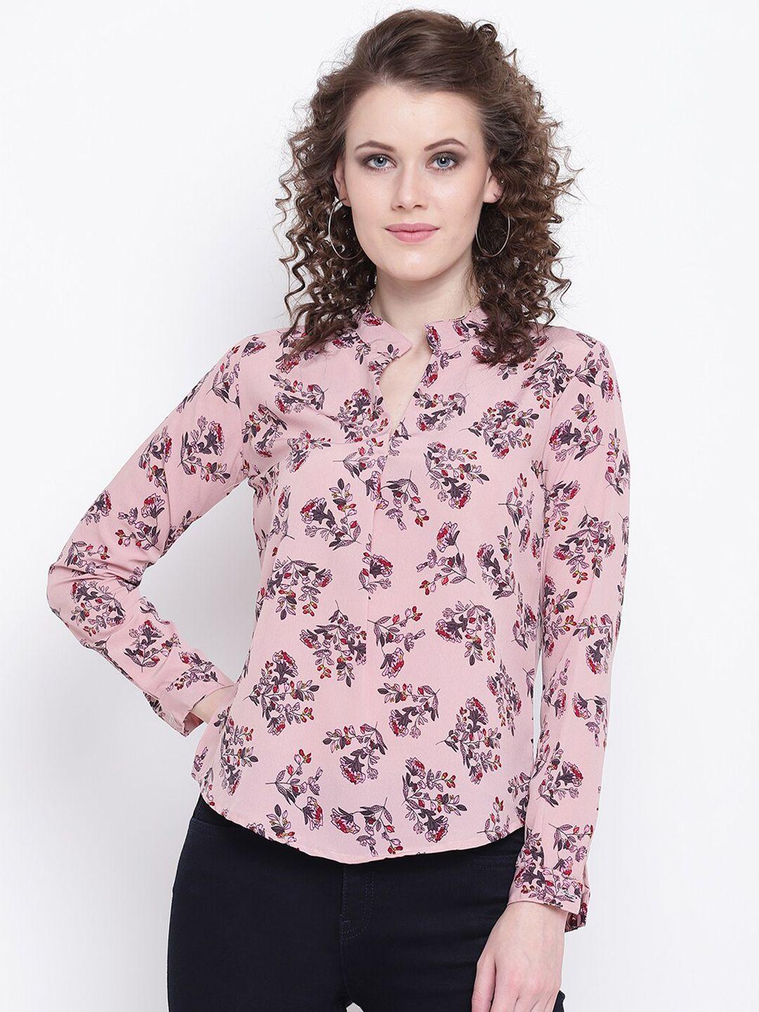 mayra pink floral printed mandarin collar shirt style top