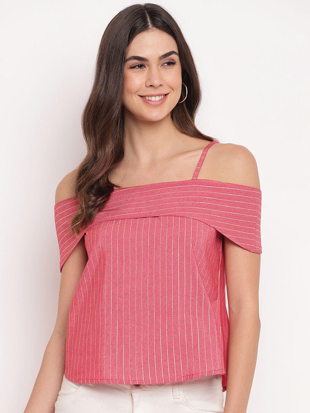 mayra pink striped cold-shoulder sleeves top