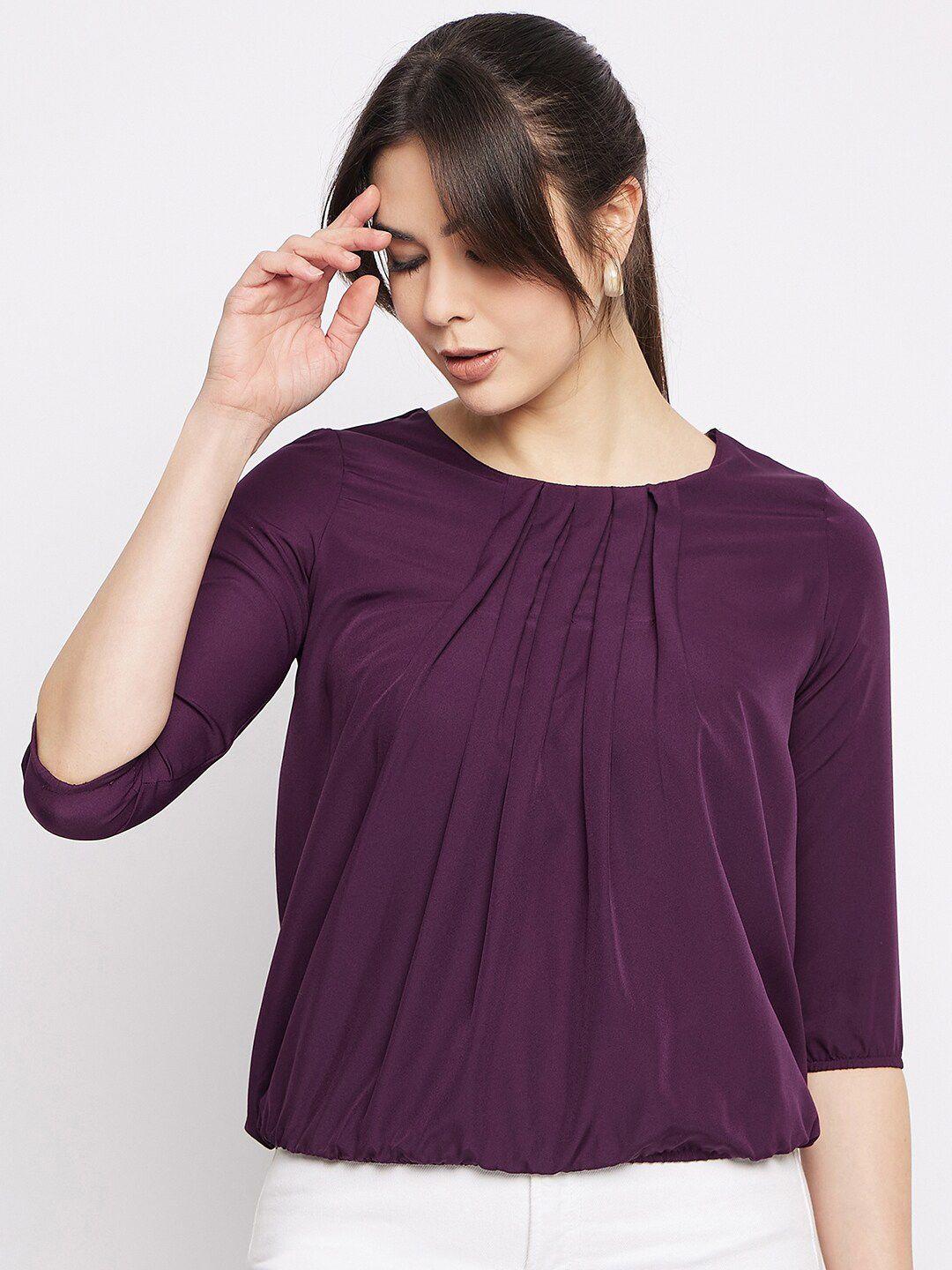 mayra pleated round neck blouson top