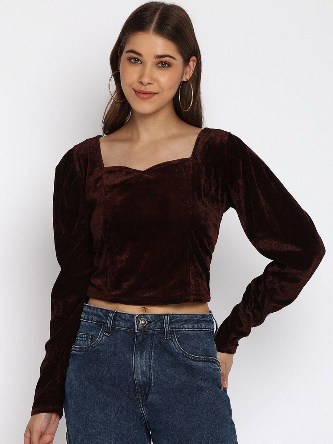 mayra puff sleeves velvet blouson crop top