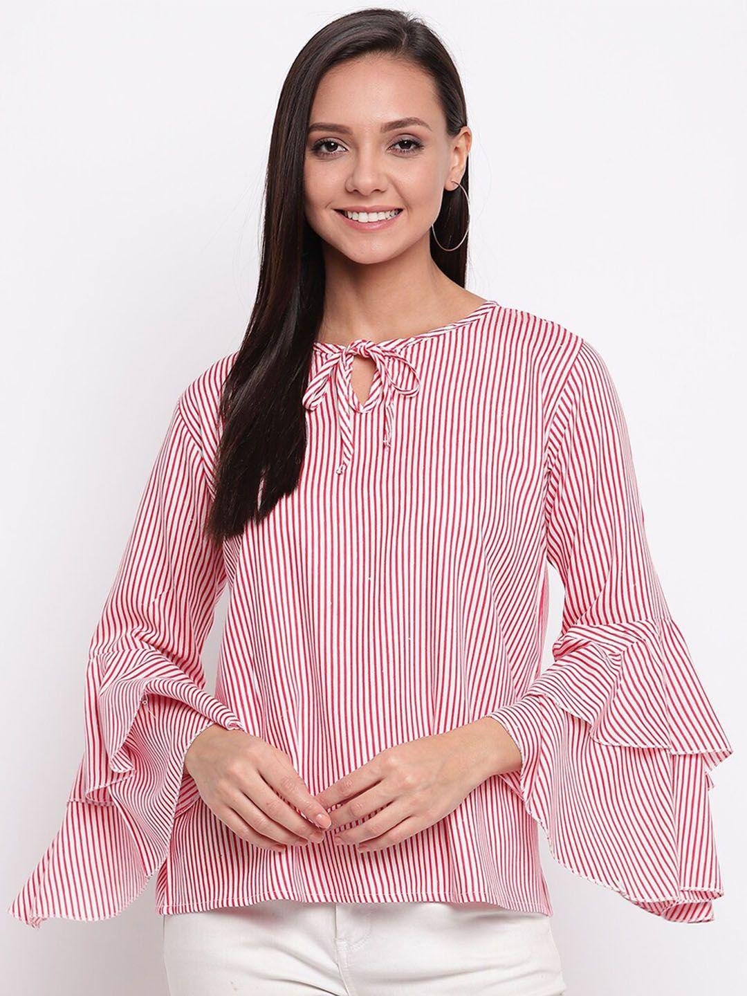 mayra red striped tie-up neck top