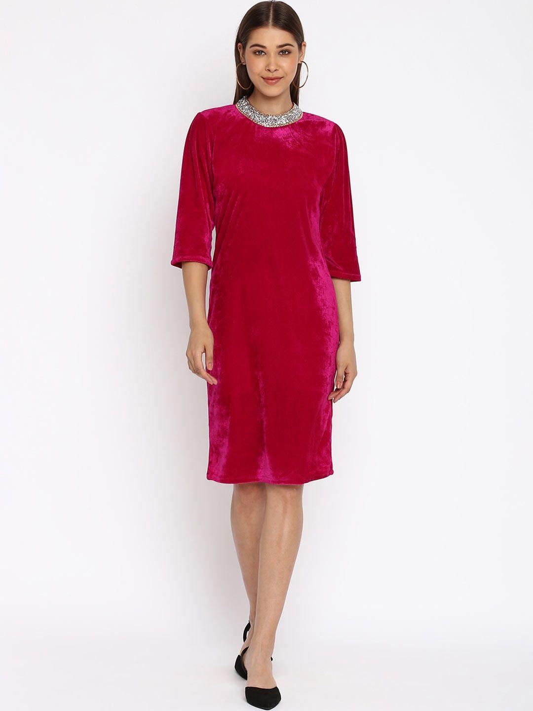 mayra red velvet sheath dress