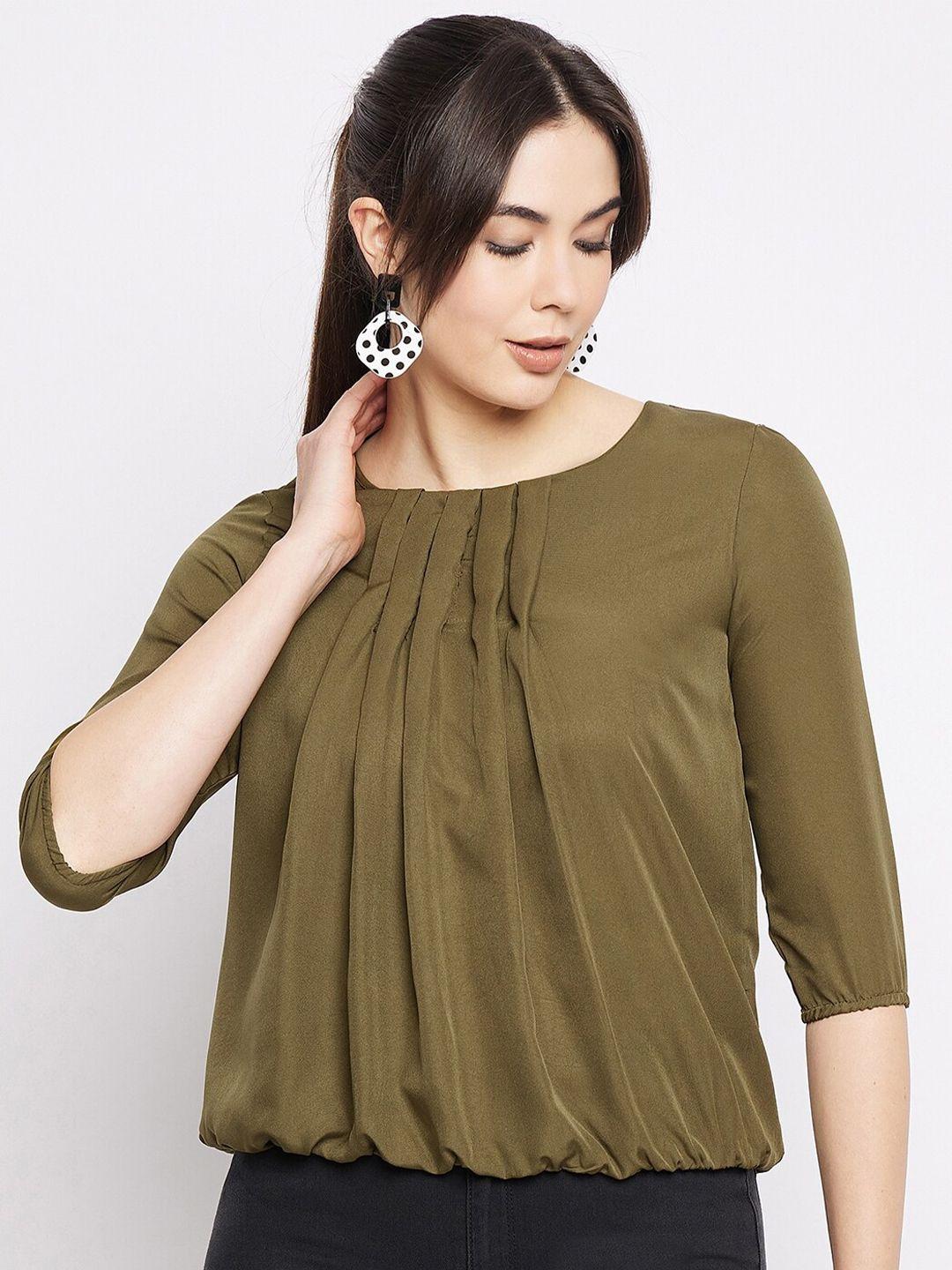 mayra round neck pleated puff sleeves blouson top