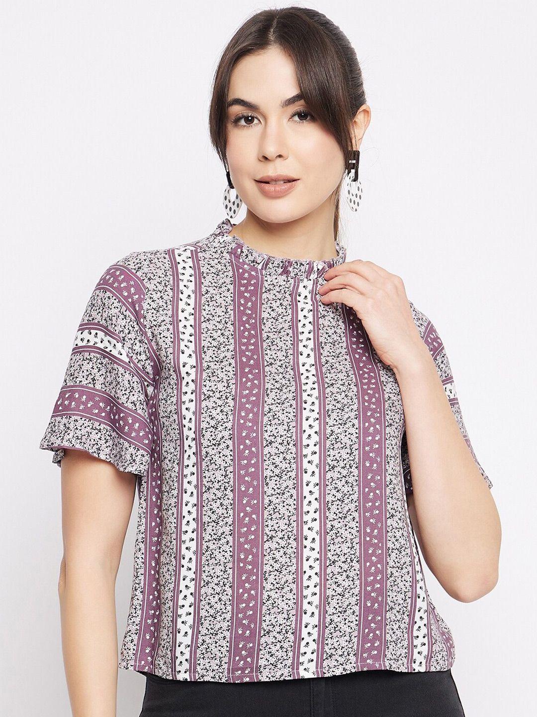 mayra round neck short sleeves geometric printed top