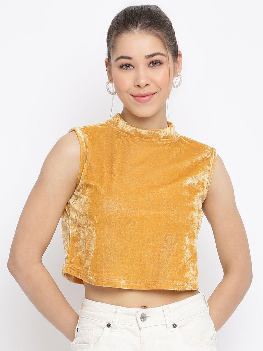 mayra round neck sleeveless velvet crop top