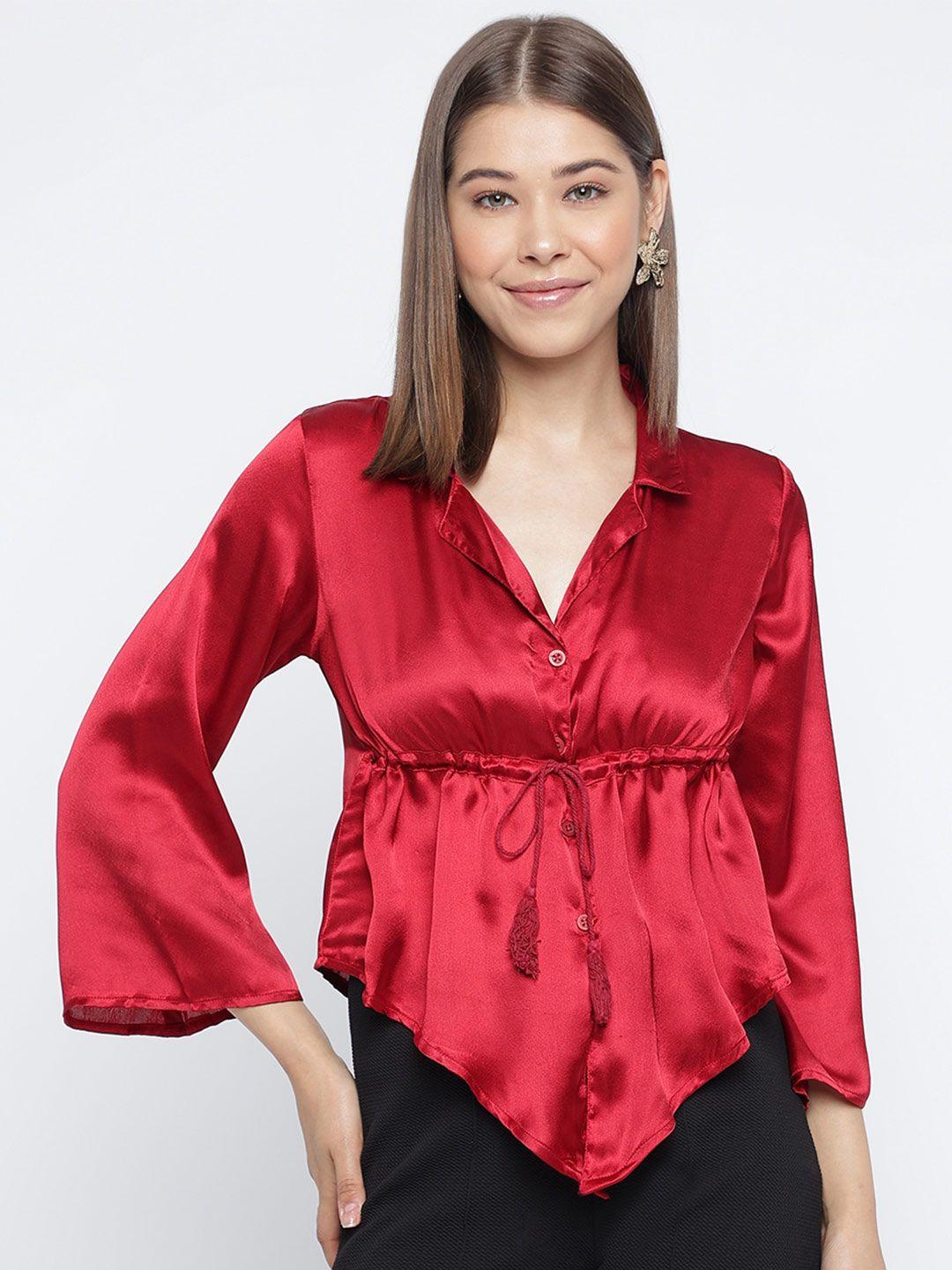 mayra satin shirt style top with waist tie-up