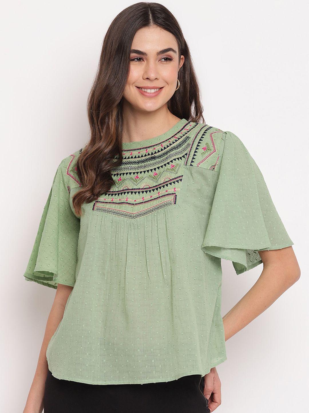 mayra sea green embroidered top