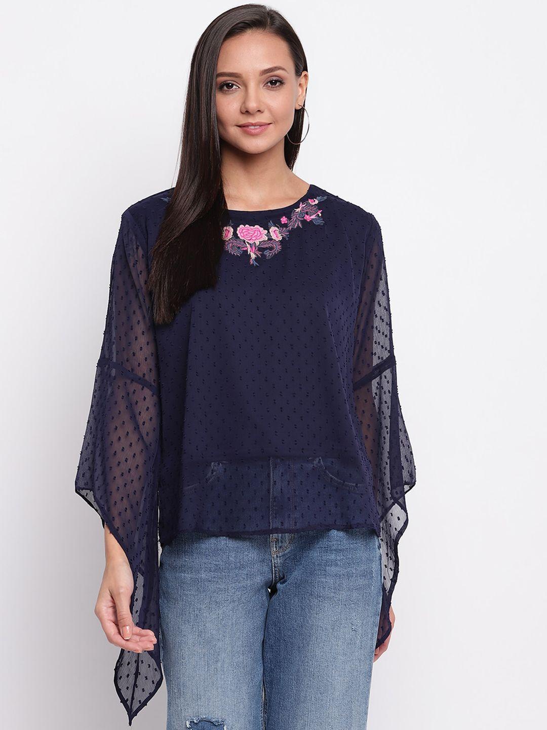 mayra self design embroidered detail flared sleeves top