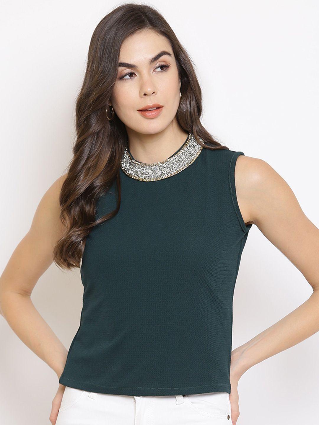 mayra self design jewel neck sleeveless top